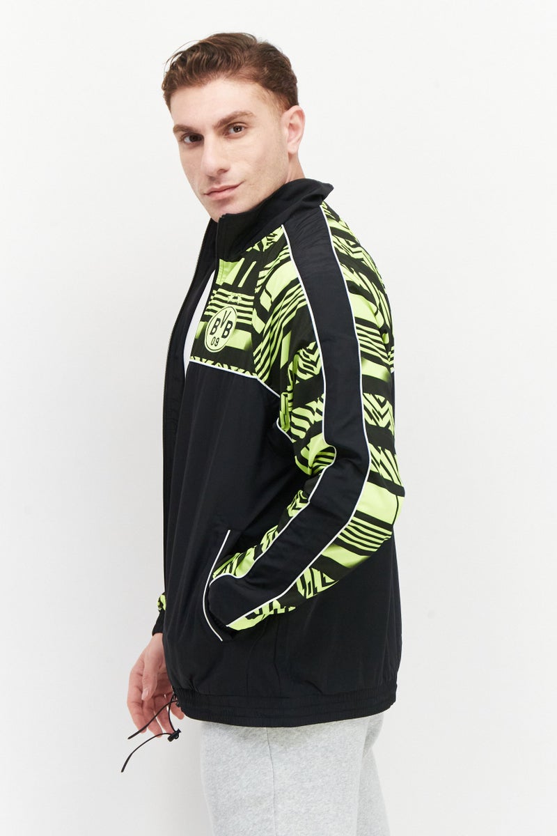 PUMA جاكيت تدريب برباط عادي للرجال بشعار العلامة التجارية، أسود - Image 4